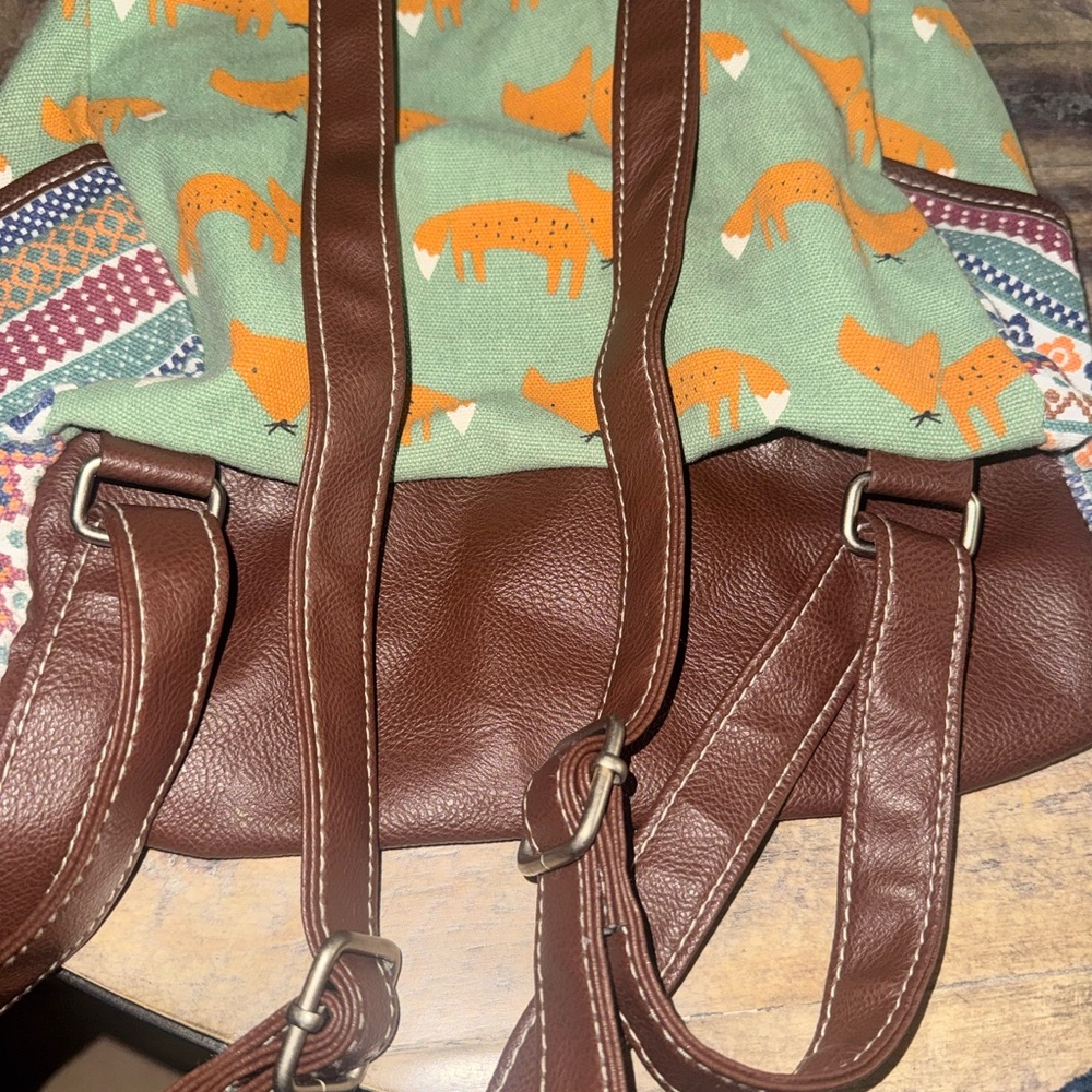 Stylish Union Bay Green and Brown Fox Print Backpack - Picture 7 of 9